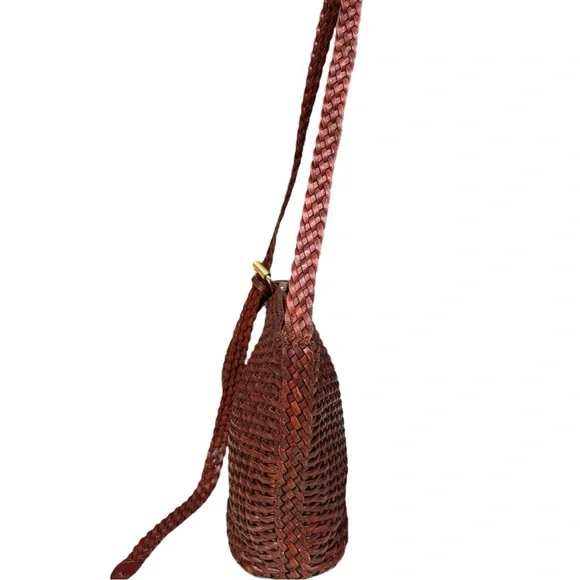 GEM Vintage Genuine Leather Brown Woven Crossbody Bag Made in Brazil - Picture 4 of 16